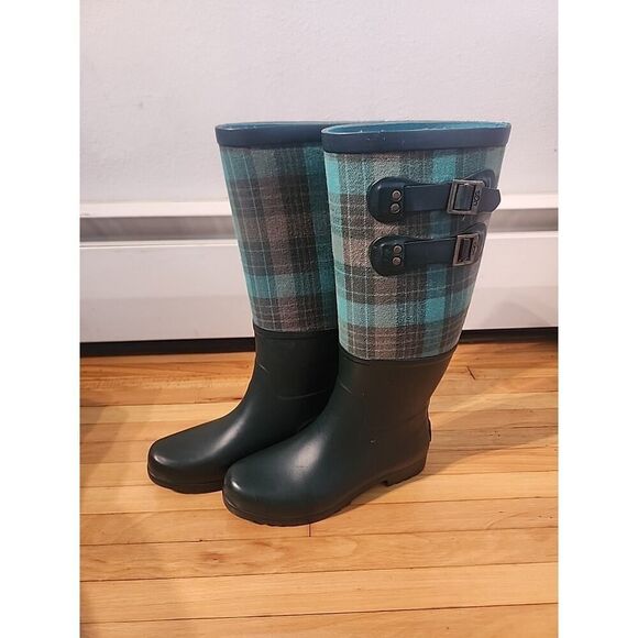 UGG Sabine Tall Women's Green Waterproof Rain Boots Plaid Shoes 6 - Picture 1 of 11